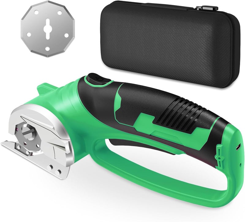Mershca Cordless Electric Scissors, 4V Rechargeable Box Cutter & Cardboard Cutter with LED Light, Safety Lock - Rotary Cutter for Fabric, Leather, Plastic, Crafting, Sewing with Storage Box(Bright Green) - Image 1